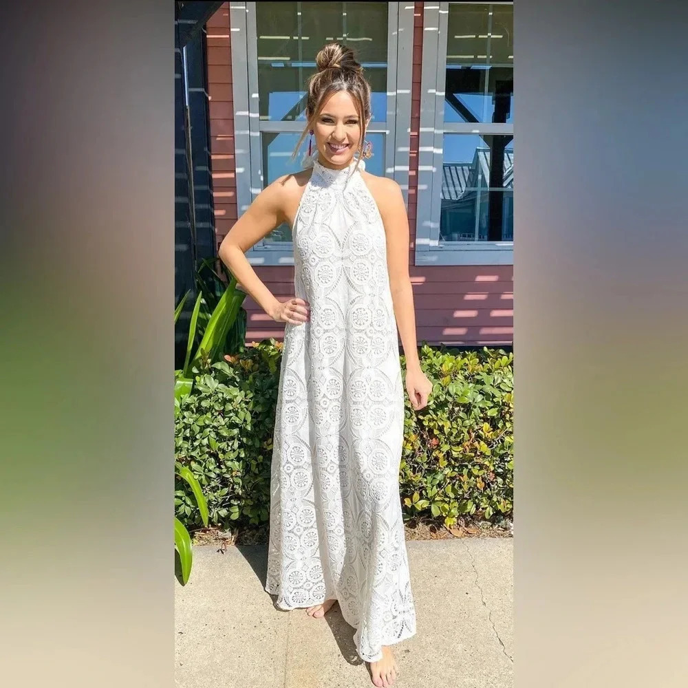 judith march halter lace maxi dress